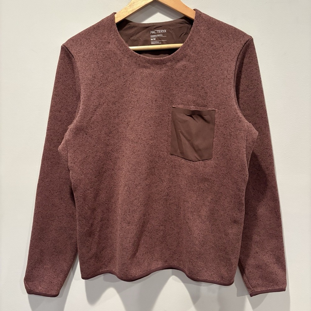 Arc'teryx Covert Sweater Womens M Inertia Heather Crew Neck Fleece Pocket Maroon